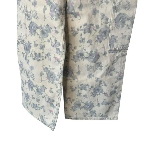 Ganni NEW Tofu Print Denim Angie Ivory Floral Wide Leg Cargo Denim Pant Size 30 - Picture 9 of 10